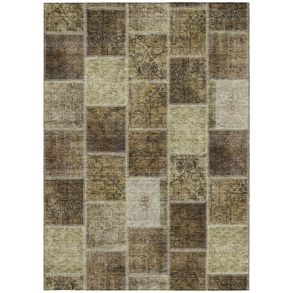 Homeroots 3' Brown Beige And Taupe Patchwork Washable Area Rug - Perfect For Indoor And Outdoor Spaces! 9' X 12' Polyester 586310