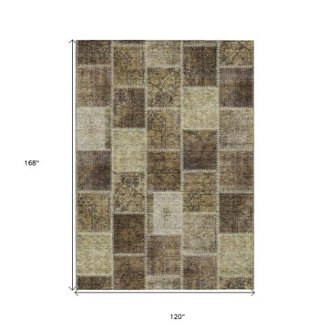 Homeroots 3' Brown Beige And Taupe Patchwork Washable Area Rug - Perfect For Indoor And Outdoor Spaces! 10' X 14' Polyester 586311
