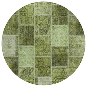 HomeRoots 5' Stylish Olive Green Patchwork Area Rug for Indoor & Outdoor Use - Durable, Washable, Non-Slip Design 8' Round 586320