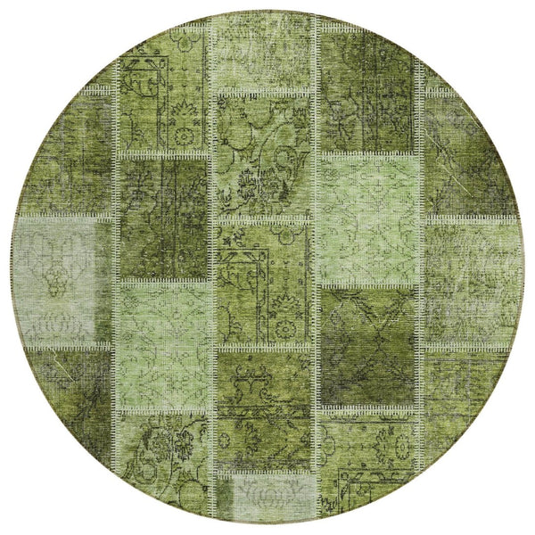 HomeRoots 5' Stylish Olive Green Patchwork Area Rug for Indoor & Outdoor Use - Durable, Washable, Non-Slip Design 8' Round 586320