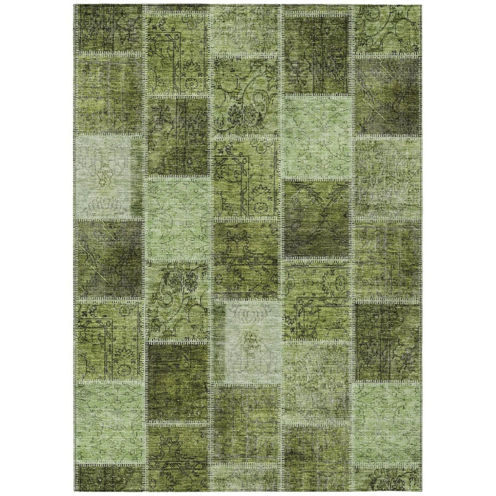 HomeRoots 5' Stylish Olive Green Patchwork Area Rug for Indoor & Outdoor Use - Durable, Washable, Non-Slip Design 8' X 10' 586321
