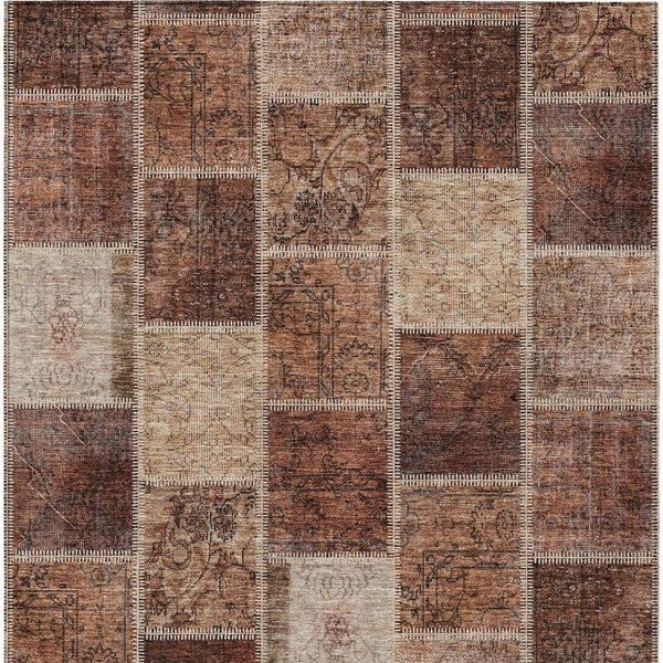 Homeroots 3' Brown Beige And Taupe Patchwork Washable Area Rug - Perfect For Indoor And Outdoor Spaces! 5' X 8' Polyester 586325