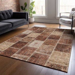 Homeroots 3' Brown Beige And Taupe Patchwork Washable Area Rug - Perfect For Indoor And Outdoor Spaces! 5' X 8' Polyester 586325