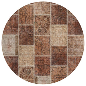 HomeRoots 5' Stylish Orange Copper and Beige Patchwork Area Rug for Indoor and Outdoor Use, Machine Washable 8' Round 586326