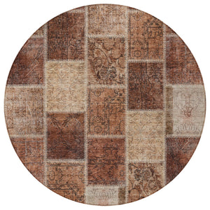 Homeroots 3' Brown Beige And Taupe Patchwork Washable Area Rug - Perfect For Indoor And Outdoor Spaces! 8' Round Polyester 586326