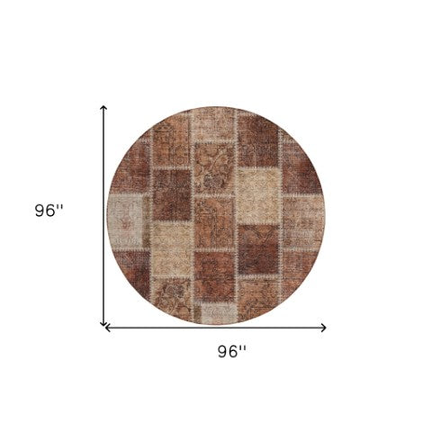 Homeroots 3' Brown Beige And Taupe Patchwork Washable Area Rug - Perfect For Indoor And Outdoor Spaces! 8' Round Polyester 586326