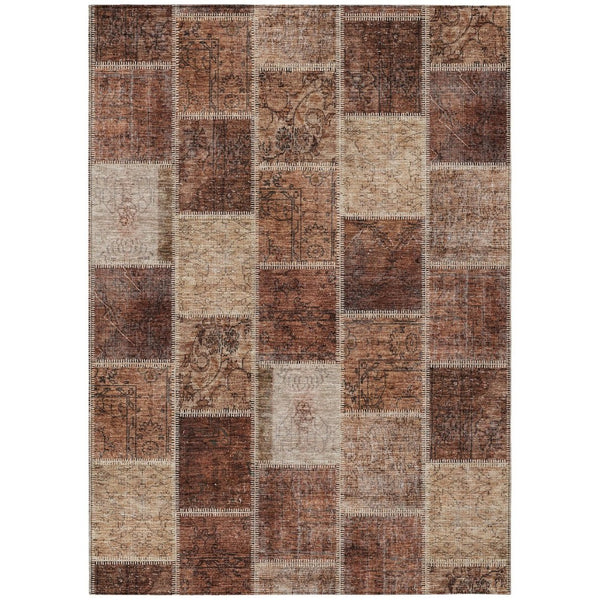 HomeRoots 9' Orange Copper and Beige Patchwork Area Rug - Washable Indoor/Outdoor Style for Versatile Spaces 9' X 12' 586328
