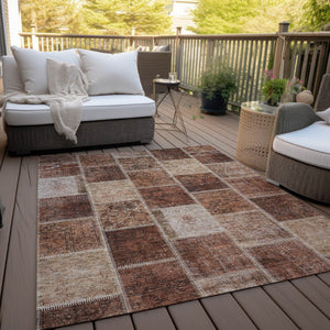Homeroots 3' Brown Beige And Taupe Patchwork Washable Area Rug - Perfect For Indoor And Outdoor Spaces! 10' X 14' Polyester 586329