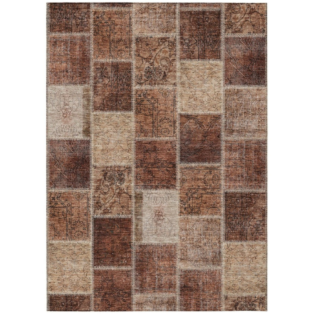 HomeRoots 5' Stylish Orange Copper and Beige Patchwork Area Rug for Indoor and Outdoor Use, Machine Washable 10' X 14' 586329