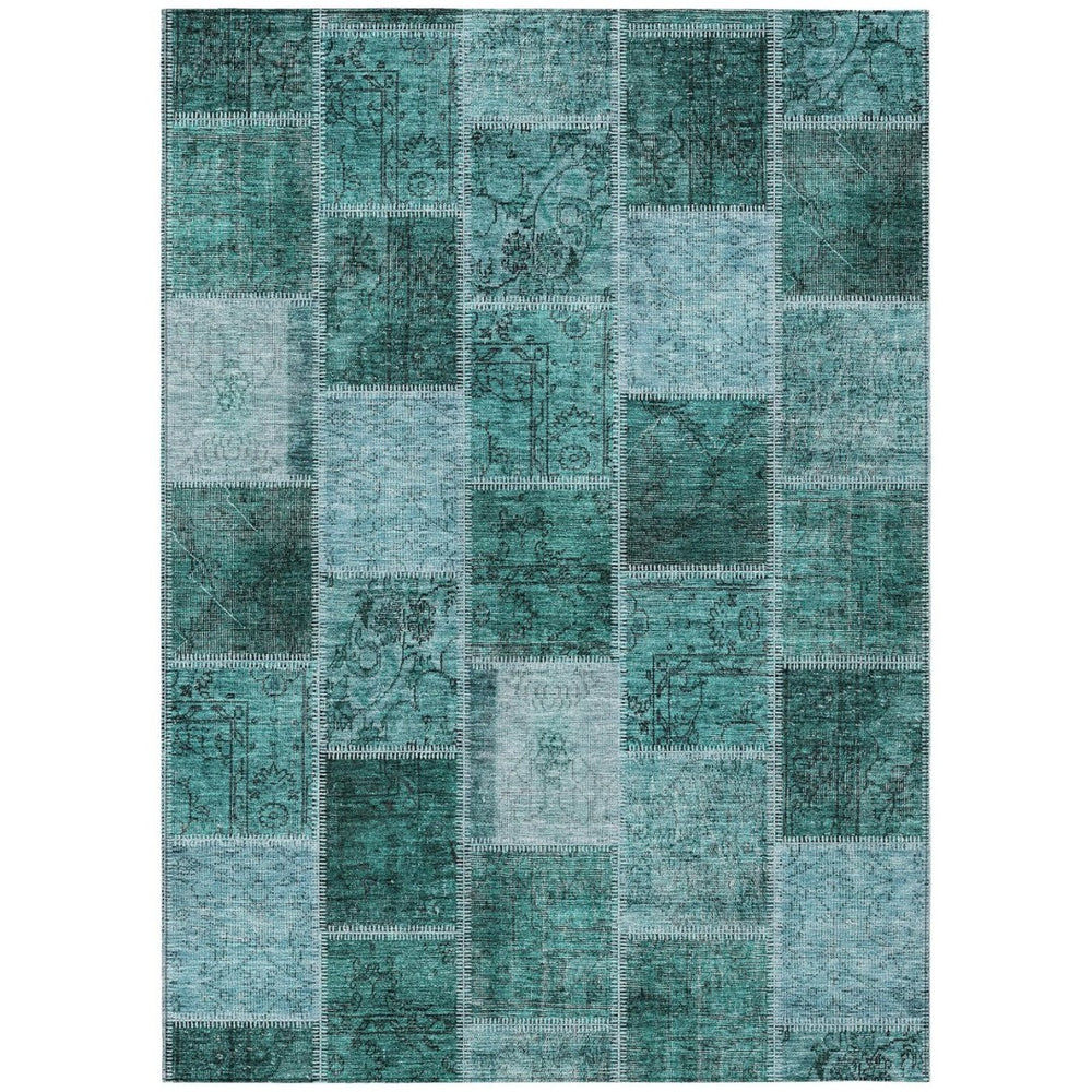 HomeRoots 9' Stylish Teal Blue Aqua and Charcoal Patchwork Indoor-Outdoor Rug - Durable, Washable & Versatile 9' X 12' 586334