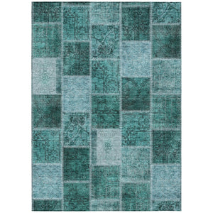 HomeRoots 5' Contemporary Teal Blue Aqua Charcoal Patchwork Washable Area Rug for Indoor and Outdoor Use 10' X 14' 586335
