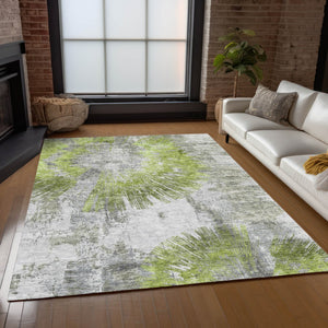 Homeroots 3' Artichoke Green Gray Charcoal Abstract Washable Area Rug For Indoor Outdoor Spaces, Durable Comfort 3' X 5' Polyester 586336