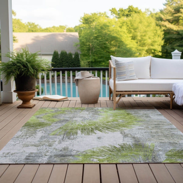 Homeroots 3' Artichoke Green Gray Charcoal Abstract Washable Area Rug For Indoor Outdoor Spaces, Durable Comfort 3' X 5' Polyester 586336