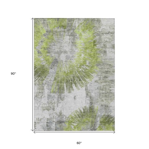 Homeroots 3' Artichoke Green Gray Charcoal Abstract Washable Area Rug For Indoor Outdoor Spaces, Durable Comfort 5' X 8' Polyester 586337