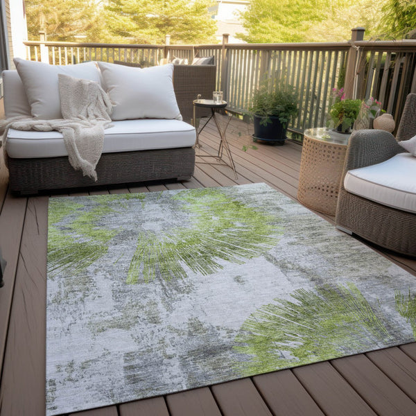 Homeroots 3' Artichoke Green Gray Charcoal Abstract Washable Area Rug For Indoor Outdoor Spaces, Durable Comfort 5' X 8' Polyester 586337