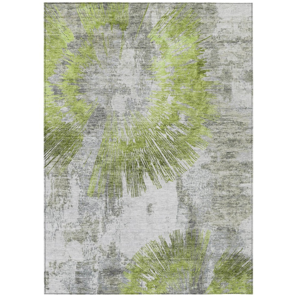 HomeRoots 5' Stylish Artichoke Green Gray Charcoal Abstract Area Rug – Durable, Washable Indoor/Outdoor Decor 5' X 8' 586337