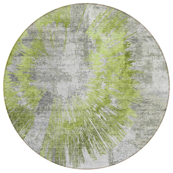 HomeRoots 5' Stylish Artichoke Green Gray Charcoal Abstract Area Rug – Durable, Washable Indoor/Outdoor Decor 8' Round 586338