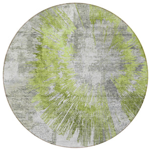 Homeroots 3' Artichoke Green Gray Charcoal Abstract Washable Area Rug For Indoor Outdoor Spaces, Durable Comfort 8' Round Polyester 586338