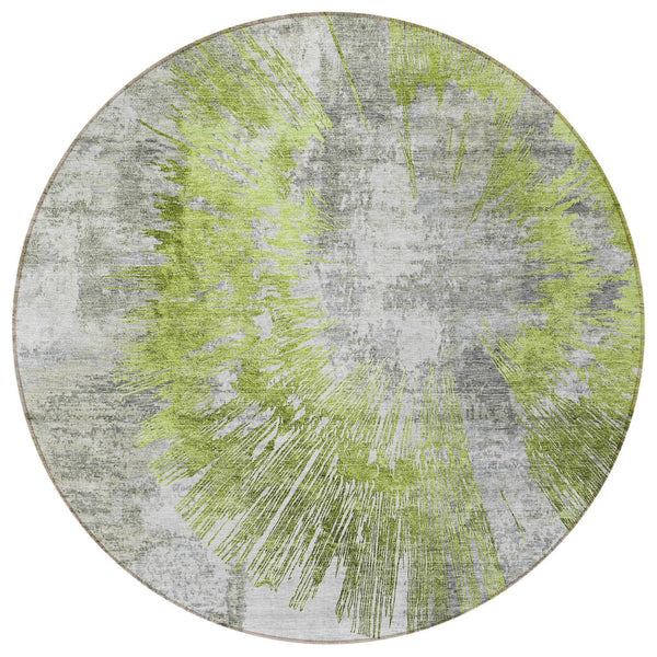 Homeroots 3' Artichoke Green Gray Charcoal Abstract Washable Area Rug For Indoor Outdoor Spaces, Durable Comfort 8' Round Polyester 586338