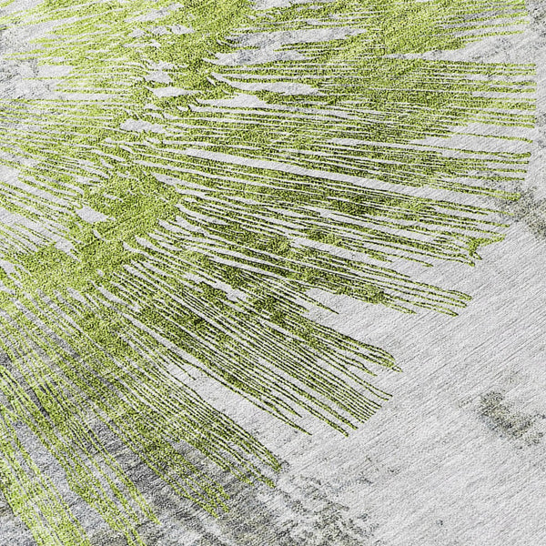 Homeroots 3' Artichoke Green Gray Charcoal Abstract Washable Area Rug For Indoor Outdoor Spaces, Durable Comfort 8' Round Polyester 586338