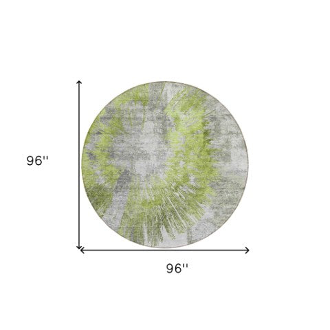 Homeroots 3' Artichoke Green Gray Charcoal Abstract Washable Area Rug For Indoor Outdoor Spaces, Durable Comfort 8' Round Polyester 586338