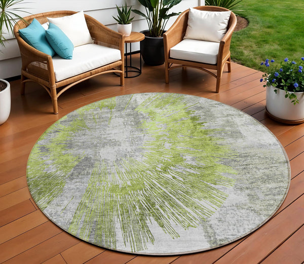 Homeroots 3' Artichoke Green Gray Charcoal Abstract Washable Area Rug For Indoor Outdoor Spaces, Durable Comfort 8' Round Polyester 586338