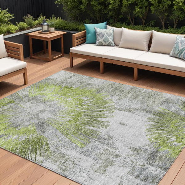 Homeroots 3' Artichoke Green Gray Charcoal Abstract Washable Area Rug For Indoor Outdoor Spaces, Durable Comfort 8' X 10' Polyester 586339