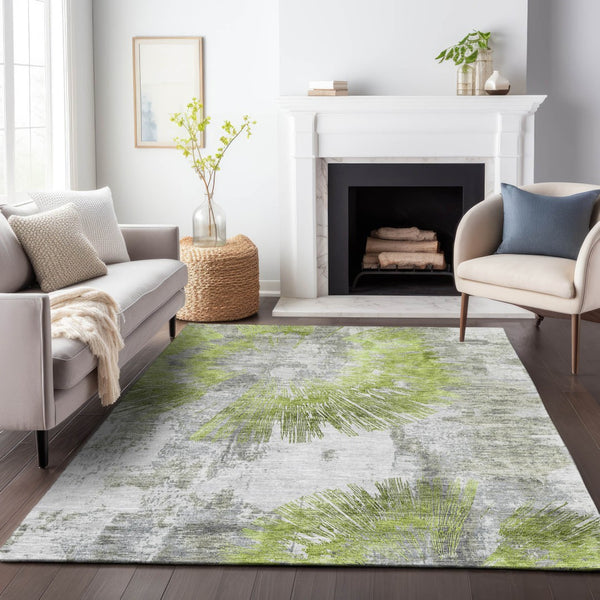 Homeroots 3' Artichoke Green Gray Charcoal Abstract Washable Area Rug For Indoor Outdoor Spaces, Durable Comfort 8' X 10' Polyester 586339