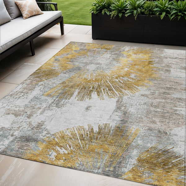 Homeroots 3' Artichoke Green Gray Charcoal Abstract Washable Area Rug For Indoor Outdoor Spaces, Durable Comfort 5' X 8' Polyester 586349