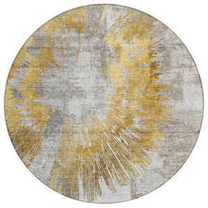 HomeRoots 5' Abstract Gold Beige and Ivory Washable Area Rug for Indoor and Outdoor Elegance & Durability 8' Round 586350
