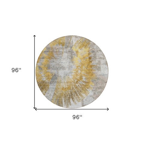 Homeroots 3' Artichoke Green Gray Charcoal Abstract Washable Area Rug For Indoor Outdoor Spaces, Durable Comfort 8' Round Polyester 586350