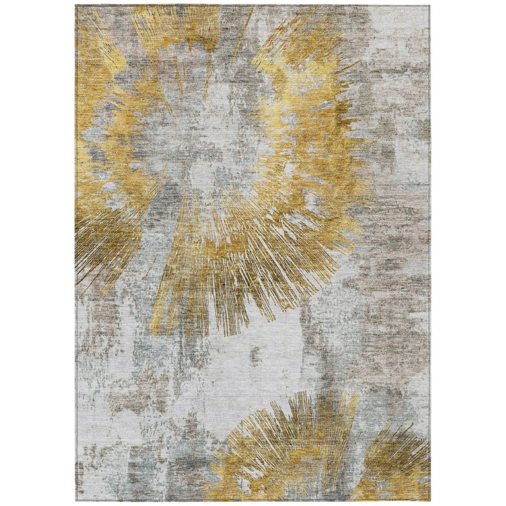 HomeRoots 9' Elegant Gold Beige Ivory Abstract Washable Area Rug for Indoor and Outdoor Spaces, Durable Design 9' X 12' 586352