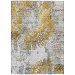 HomeRoots 5' Abstract Gold Beige and Ivory Washable Area Rug for Indoor and Outdoor Elegance & Durability 10' X 14' 586353