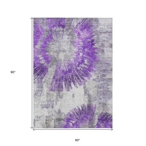 Homeroots 3' Artichoke Green Gray Charcoal Abstract Washable Area Rug For Indoor Outdoor Spaces, Durable Comfort 5' X 8' Polyester 586355