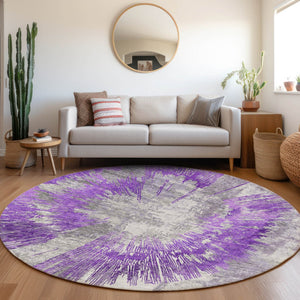 Homeroots 3' Artichoke Green Gray Charcoal Abstract Washable Area Rug For Indoor Outdoor Spaces, Durable Comfort 8' Round Polyester 586356