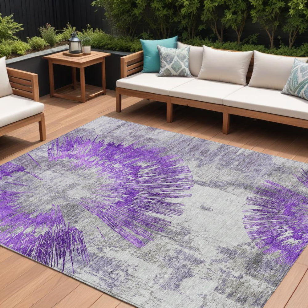 HomeRoots 9' Abstract Purple Gray Charcoal Area Rug – Washable, Durable, Stylish for Indoor & Outdoor Spaces 9' X 12' 586358