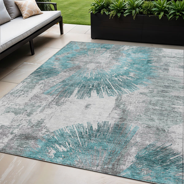 Homeroots 3' Artichoke Green Gray Charcoal Abstract Washable Area Rug For Indoor Outdoor Spaces, Durable Comfort 5' X 8' Polyester 586361