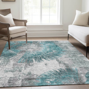 Homeroots 3' Artichoke Green Gray Charcoal Abstract Washable Area Rug For Indoor Outdoor Spaces, Durable Comfort 5' X 8' Polyester 586361