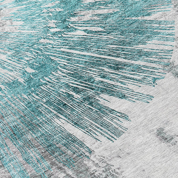 Homeroots 3' Artichoke Green Gray Charcoal Abstract Washable Area Rug For Indoor Outdoor Spaces, Durable Comfort 8' Round Polyester 586362