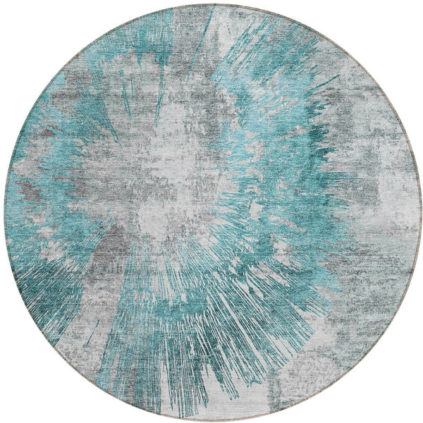 Homeroots 3' Artichoke Green Gray Charcoal Abstract Washable Area Rug For Indoor Outdoor Spaces, Durable Comfort 8' Round Polyester 586362