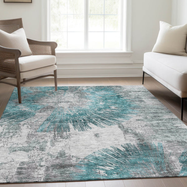Homeroots 3' Artichoke Green Gray Charcoal Abstract Washable Area Rug For Indoor Outdoor Spaces, Durable Comfort 8' X 10' Polyester 586363
