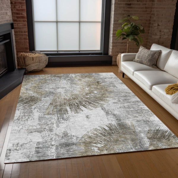 Homeroots 3' Artichoke Green Gray Charcoal Abstract Washable Area Rug For Indoor Outdoor Spaces, Durable Comfort 3' X 5' Polyester 586366
