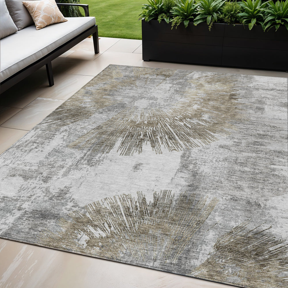 Homeroots 3' Artichoke Green Gray Charcoal Abstract Washable Area Rug For Indoor Outdoor Spaces, Durable Comfort 5' X 8' Polyester 586367