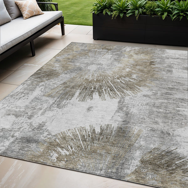 Homeroots 3' Artichoke Green Gray Charcoal Abstract Washable Area Rug For Indoor Outdoor Spaces, Durable Comfort 5' X 8' Polyester 586367
