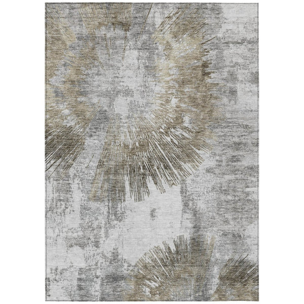 HomeRoots 5' Durable Taupe Beige & Brown Abstract Washable Area Rug for Indoor/Outdoor Spaces, Easy Care 5' X 8' 586367