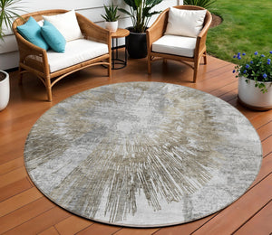 Homeroots 3' Artichoke Green Gray Charcoal Abstract Washable Area Rug For Indoor Outdoor Spaces, Durable Comfort 8' Round Polyester 586368