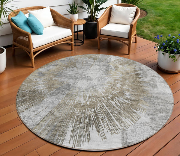 Homeroots 3' Artichoke Green Gray Charcoal Abstract Washable Area Rug For Indoor Outdoor Spaces, Durable Comfort 8' Round Polyester 586368