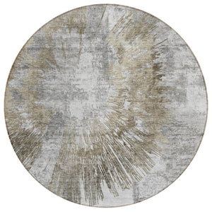 HomeRoots 5' Durable Taupe Beige & Brown Abstract Washable Area Rug for Indoor/Outdoor Spaces, Easy Care 8' Round 586368
