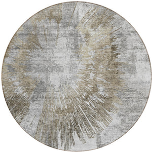 Homeroots 3' Artichoke Green Gray Charcoal Abstract Washable Area Rug For Indoor Outdoor Spaces, Durable Comfort 8' Round Polyester 586368