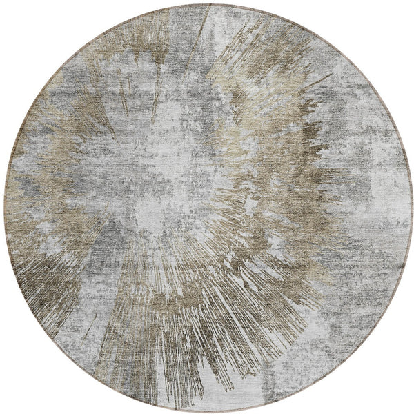 Homeroots 3' Artichoke Green Gray Charcoal Abstract Washable Area Rug For Indoor Outdoor Spaces, Durable Comfort 8' Round Polyester 586368